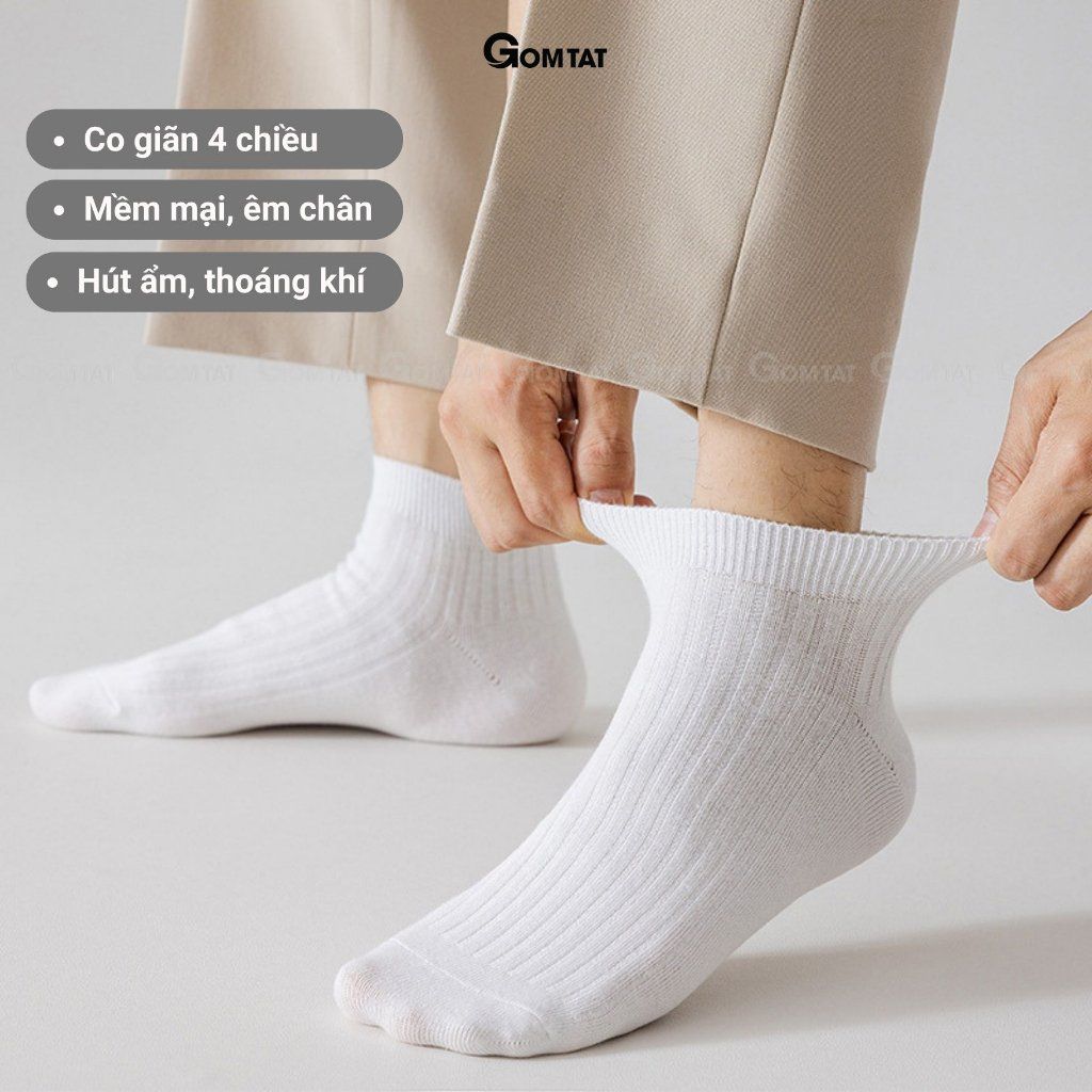 Combo 10 đôi tất cổ ngắn nam GOMTAT hoạ tiết gân chìm, chất liệu cotton cao cấp, thấm hút mồ hôi - FIVE-TAY10-NGAN-CB10
