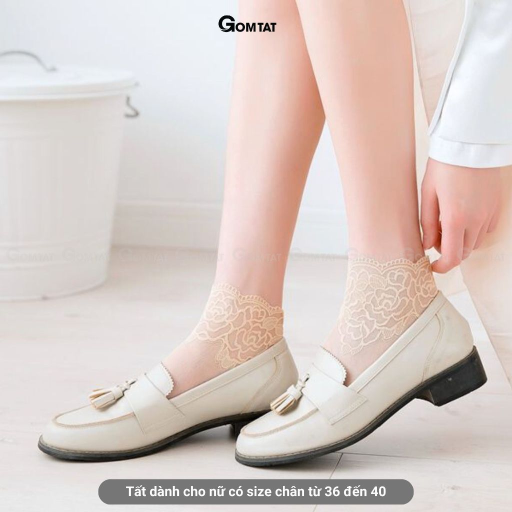 Combo 5 đôi tất nữ cổ ngắn GOMTAT họa tiết ren, vớ ren nữ đế cotton mềm mịn, thoáng khí khử mùi tốt - D16-A070-CB5