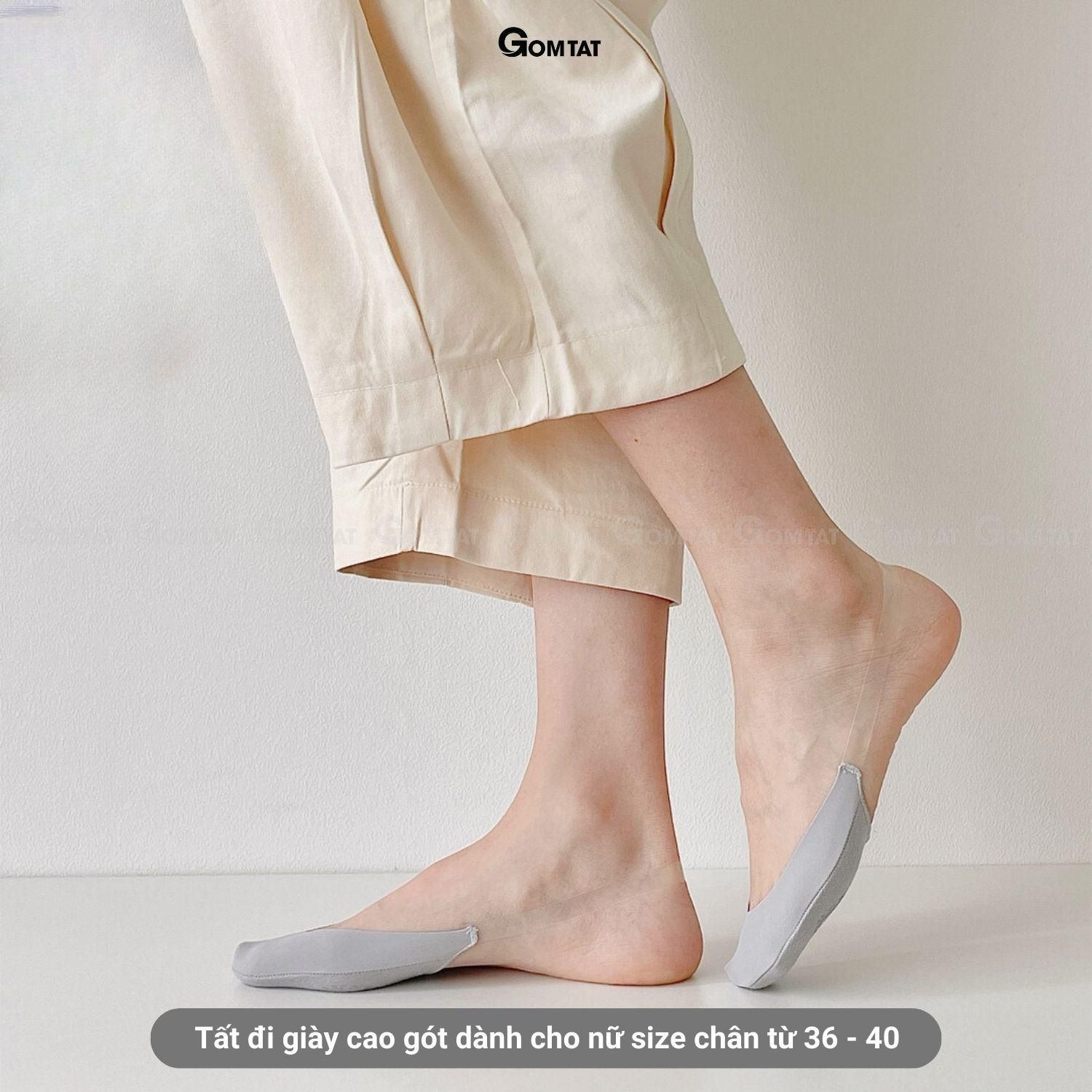 Tất vớ nữ đi giày cao gót có dây đeo trong suốt GOMTAT, chất liệu cotton thoáng mát có đệm giúp êm chân, Denim - CAOGOT-SUX-1102