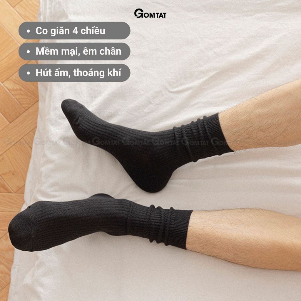 Hộp 5 đôi tất nam cổ cao màu đen GOMTAT, vớ đen cao cổ basic cotton thoáng khí - TAY-FIVE-2008-CB5
