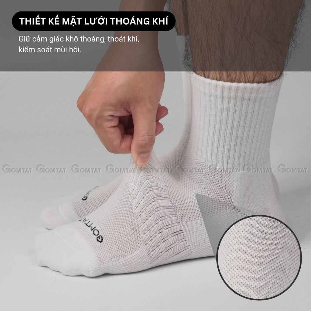 Combo 5 đôi vớ nam nữ cổ lửng GOMTAT, chất liệu cotton dày dặn, có đệm lót xù êm chân - STA-5009-TRUNG-CB5