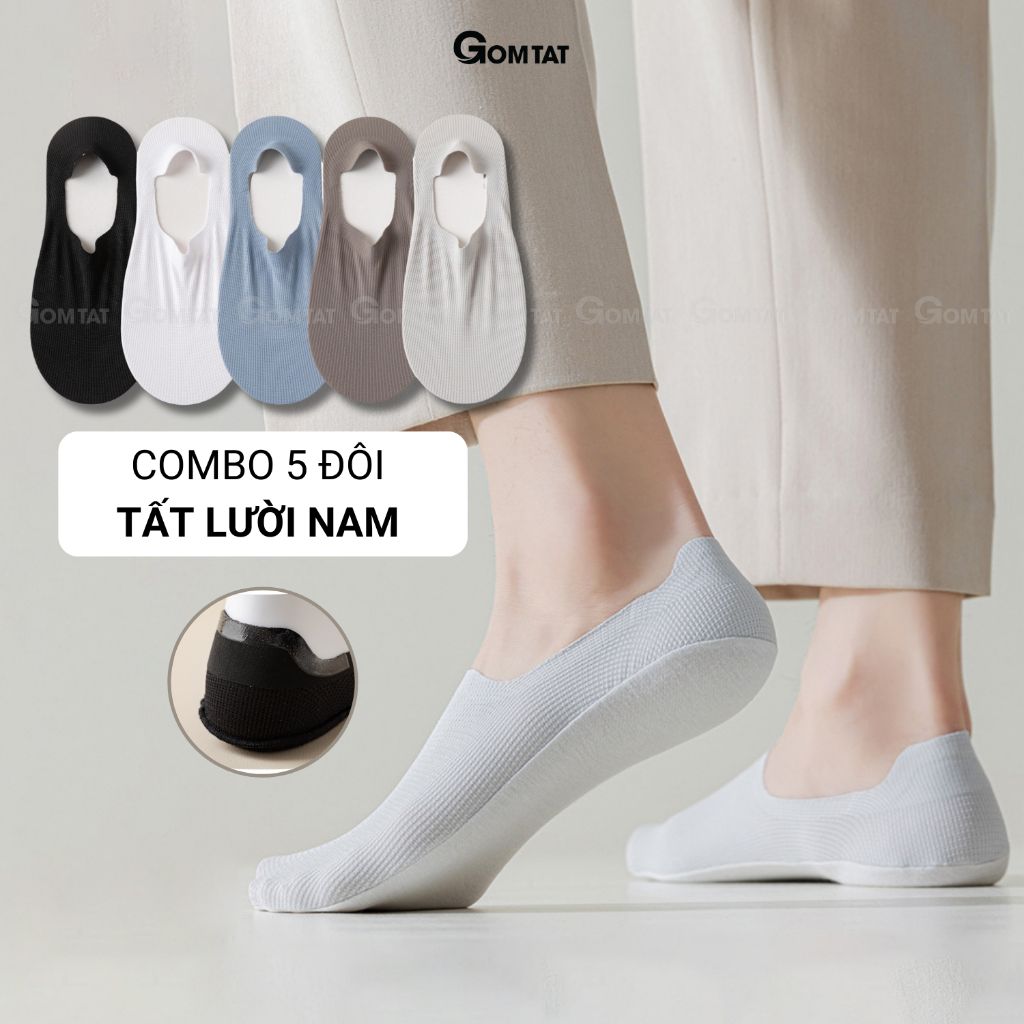 Combo 5 đôi tất tàng hình nam GOMTAT chống tuột gót, chất liệu cotton mềm mại êm chân - HNA-OYU-1501-CB5