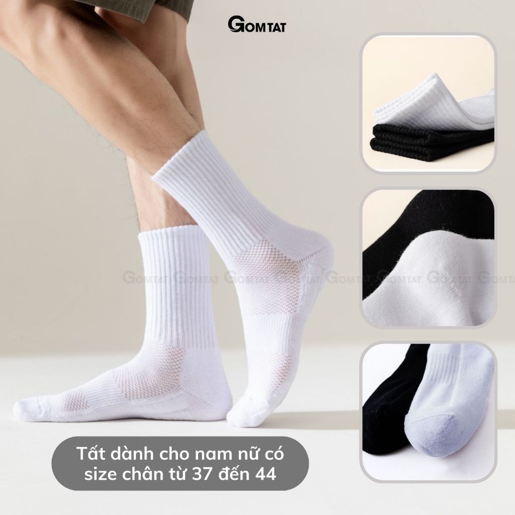Hộp 5 đôi tất xù GOMTAT cổ cao trơn nam nữ có đệm xù dày chất liệu cotton êm chân - TATXU-TRON-CB5