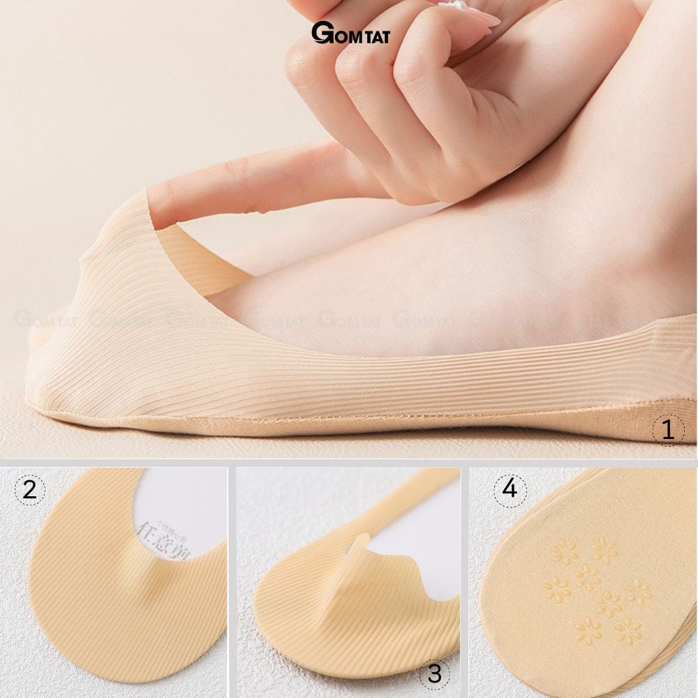 Combo 5 đôi tất đi giày lười nữ GOMTAT, có đệm silicon chống tuột gót, chất liệu cotton êm chân - BUB-KOL-1302-CB5