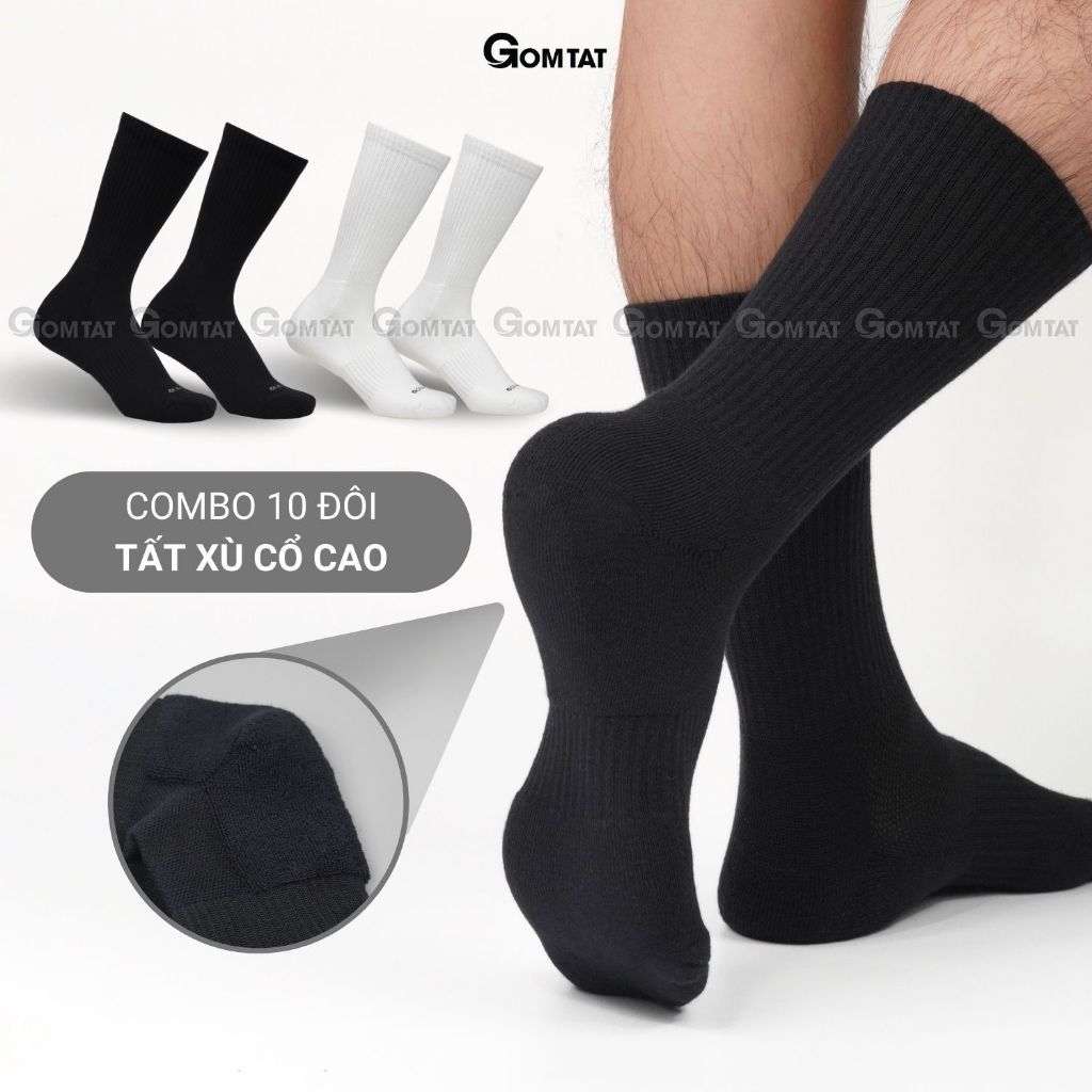 Combo 10 đôi tất nam nữ cao cổ GOMTAT, chất liệu cotton cao cấp, có đệm lót xù êm chân, giữ ấm - STA-5009-CAO-CB10