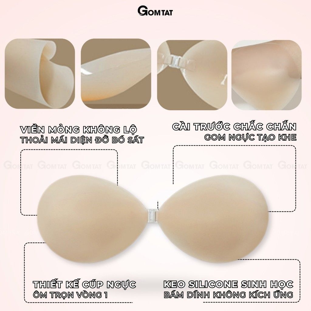 Áo dán ngực cài trước gom ngực tạo khe GOMTAT, miếng dán nâng ngực silicon viền siêu mỏng, chống thấm - SA-4951