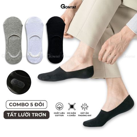  Set 5 đôi tất lười trơn nam nữ GOMTAT, vớ lười nam nữ có đệm cao su chống tuột gót - TAT-LUOI-02-CB5 