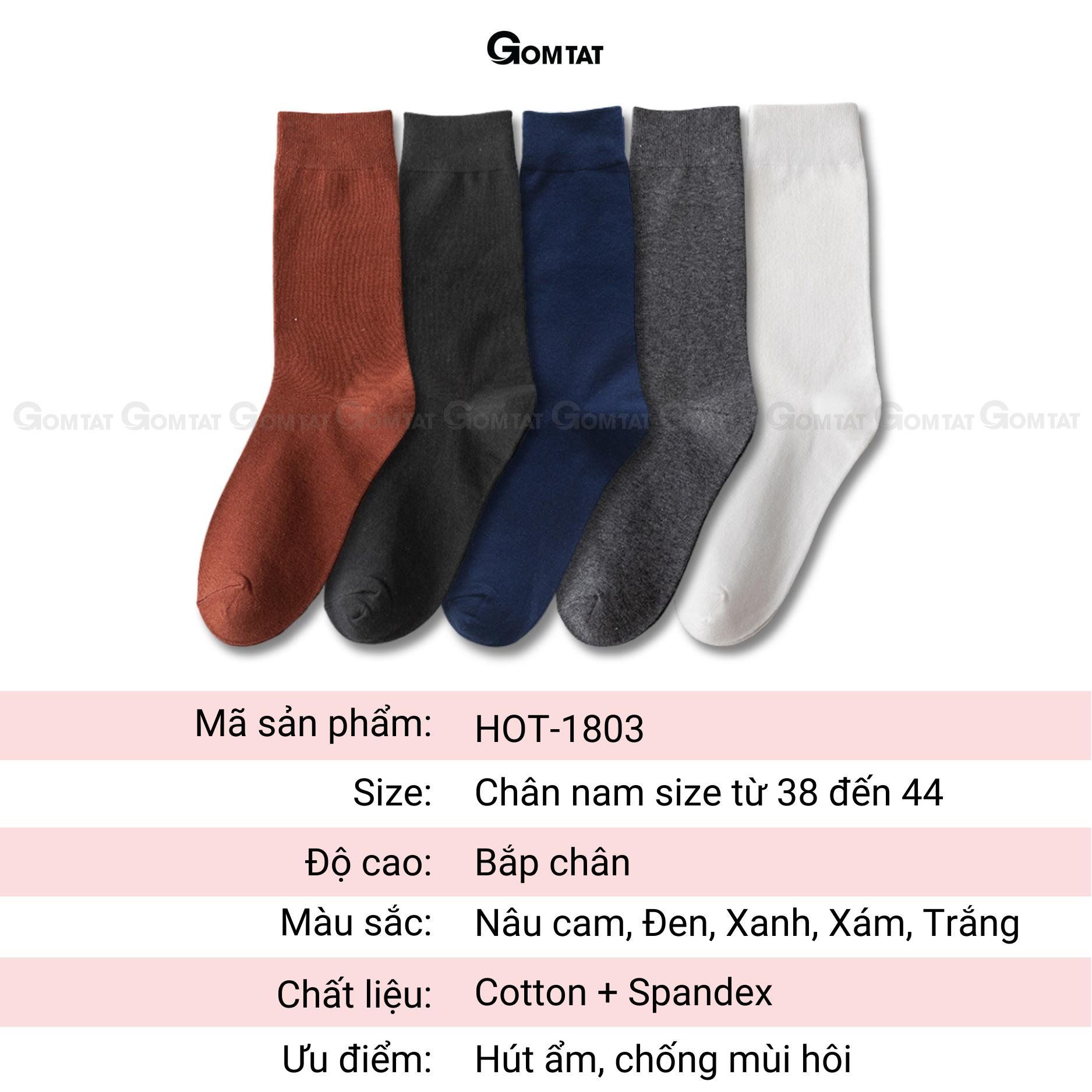 Tất nam đi giày tây cổ cao GOMTAT nhiều màu, chất liệu cotton mềm mịn, hút ẩm thoáng khí khử mùi Menswear - HOT-1803-1DOI
