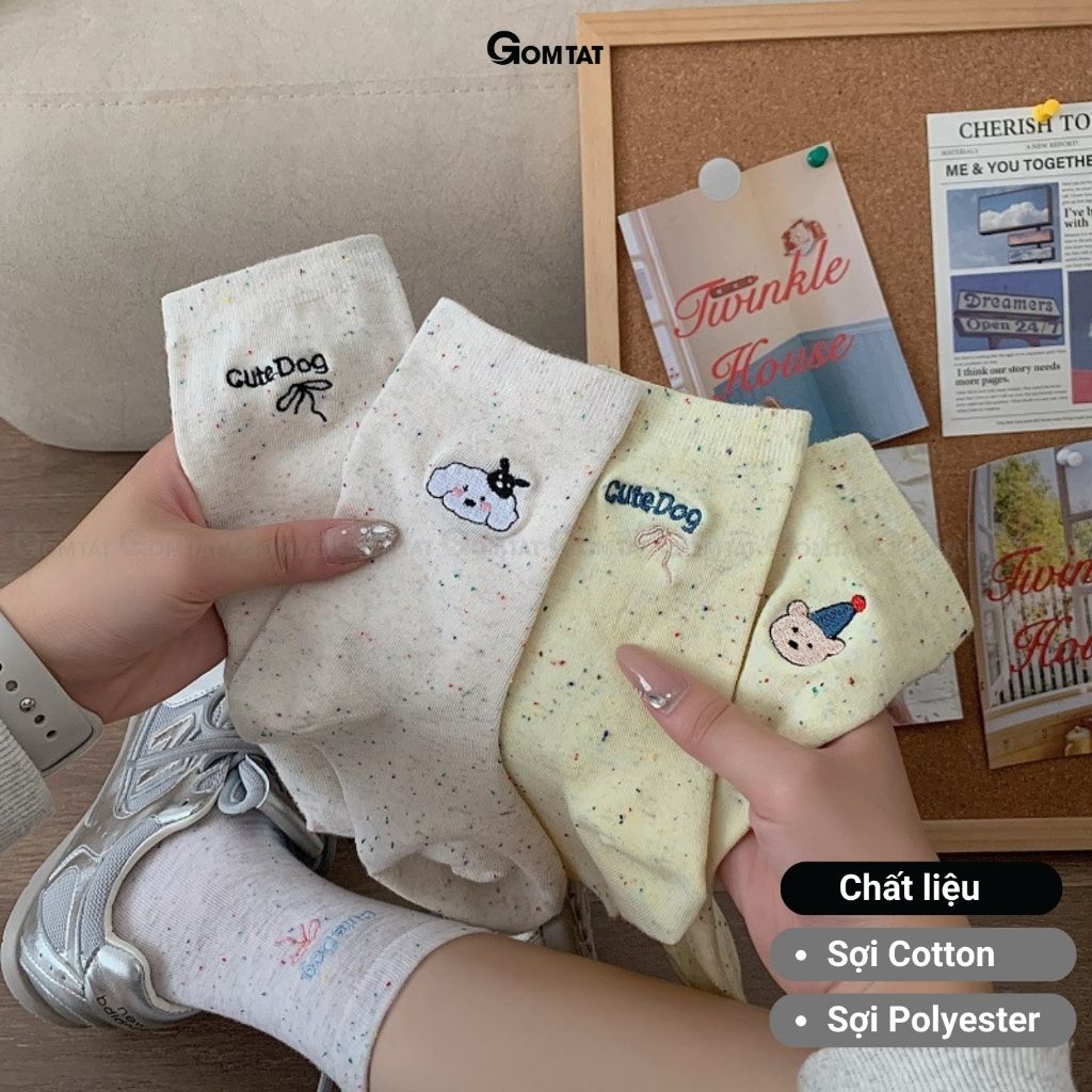 Set 5 đôi vớ nữ cổ cao GOMTAT họa tiết cute, tất nữ cotton cao cấp mềm mại, êm chân – JIN-2512-CB5