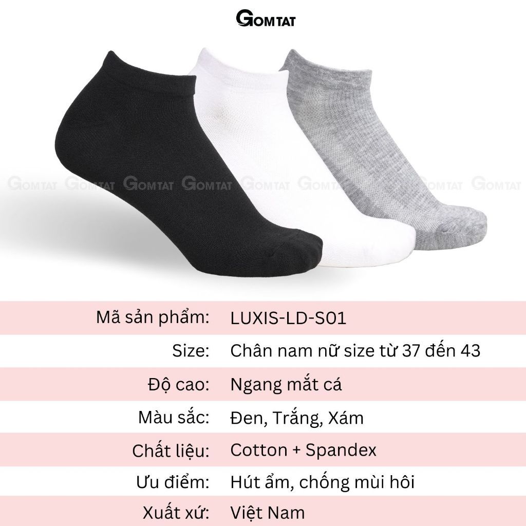 Combo 5 đôi tất nam nữ cổ ngắn GOMTAT basic, vớ cổ ngắn chất cotton dày dặn thoáng khí, không xù lông - LD-S01-TRON-CB5