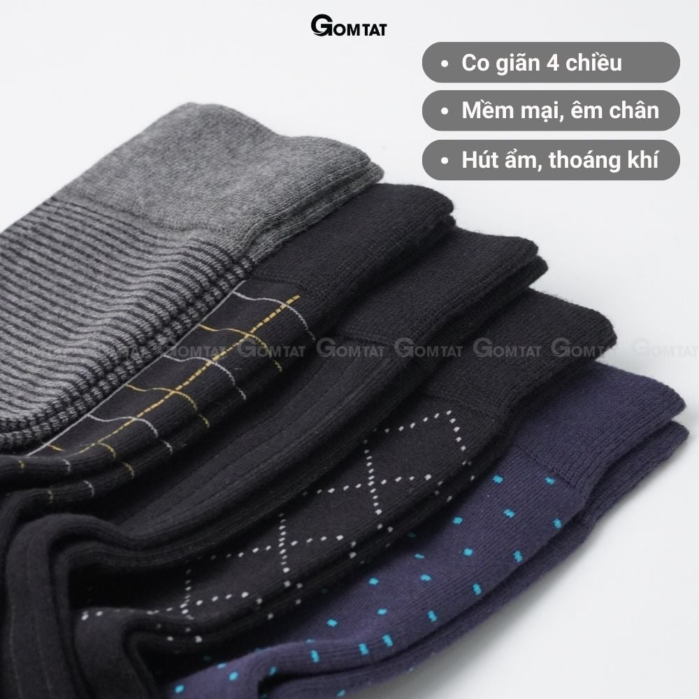 Hộp 5 đôi tất nam cao cổ đi giày tây GOMTAT mẫu MIX01, chất cotton cao cấp, hút ẩm - GOM-MIX01-CB5