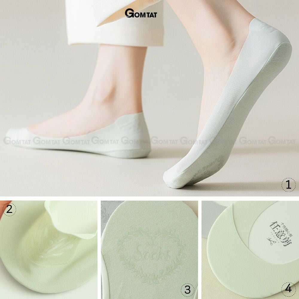 Combo 10 đôi tất tàng hình nữ GOMTAT chống tuột gót, chất liệu cotton êm chân khử mùi hôi - SUX-1103-CB10