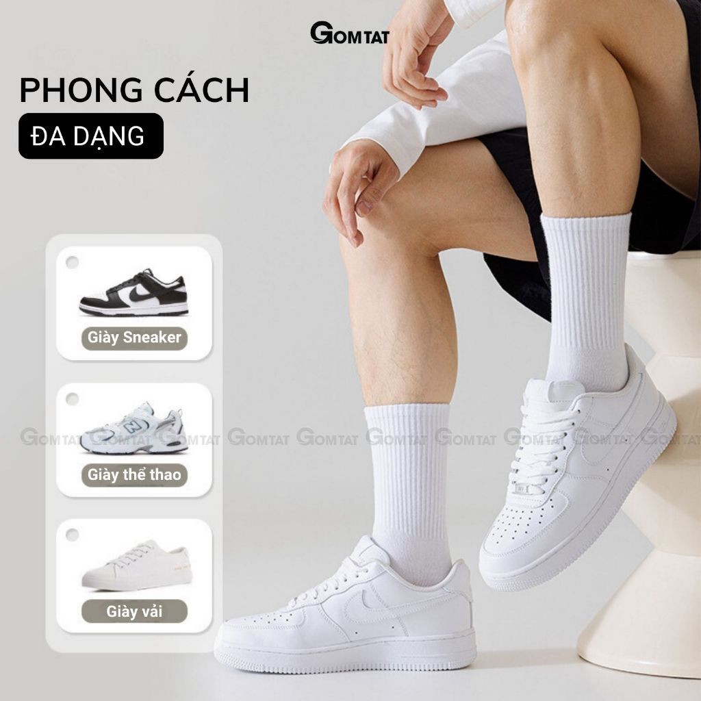 Combo 10 đôi tất cổ cao, cổ trung nam nữ GOMTAT, chất liệu cotton đệm xù êm chân - TATXU-TRON-CB10