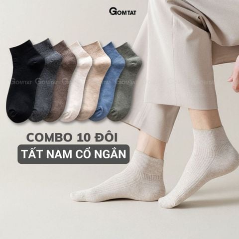  Combo 10 đôi tất cổ ngắn nam GOMTAT trơn, chất cotton hút ẩm thoáng khí - NGANTRON-FIVE-2003-CB10 