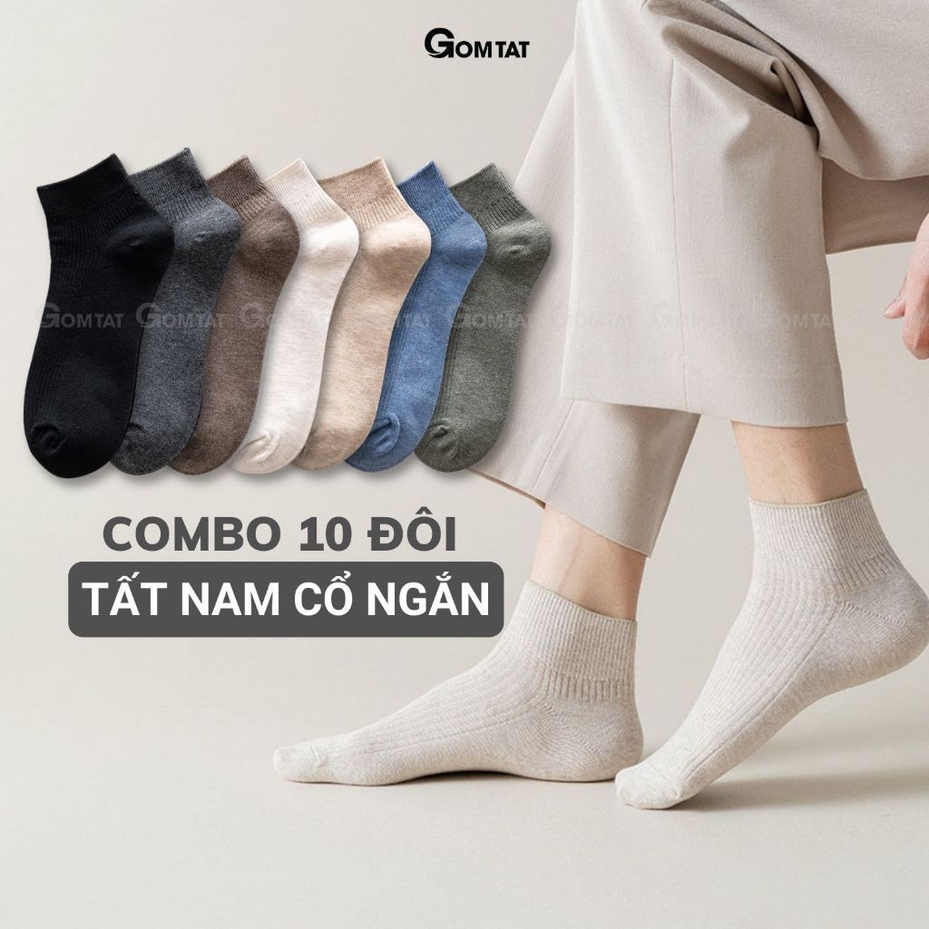 Combo 10 đôi tất cổ ngắn nam GOMTAT trơn, chất cotton hút ẩm thoáng khí - NGANTRON-FIVE-2003-CB10