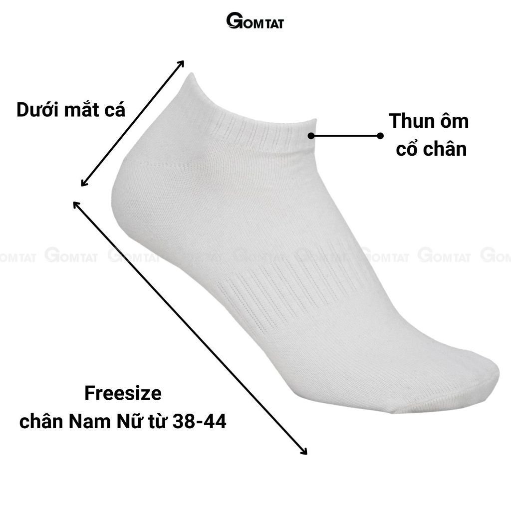 Combo 10 đôi tất cổ thấp nam nữ trơn GOMTAT, chất liệu cotton êm chân, hút ẩm thoáng khí khử mùi - GOM-KLB-TRONNGAN-CB10