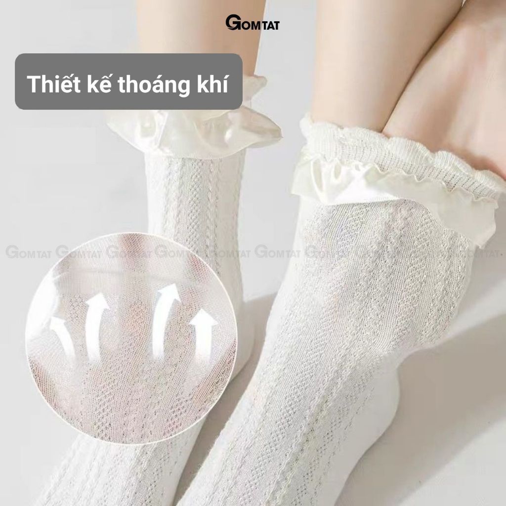 Combo 5 đôi tất lolita nữ cổ trung GOMTAT, chất liệu polyester mềm mịn, thiết kế viền ren dễ thương - HOT-1802-CB5