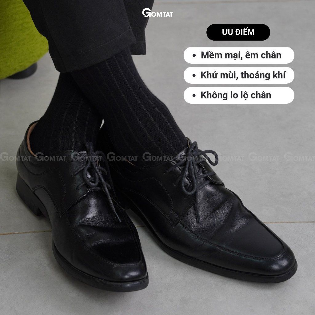 Hộp 5 đôi tất giày tây nam cao cổ GOMTAT mẫu gân chìm, vớ công sở nam cao cấp, thoáng khí - GOM-TAYGANCHIM-DEN-CB5