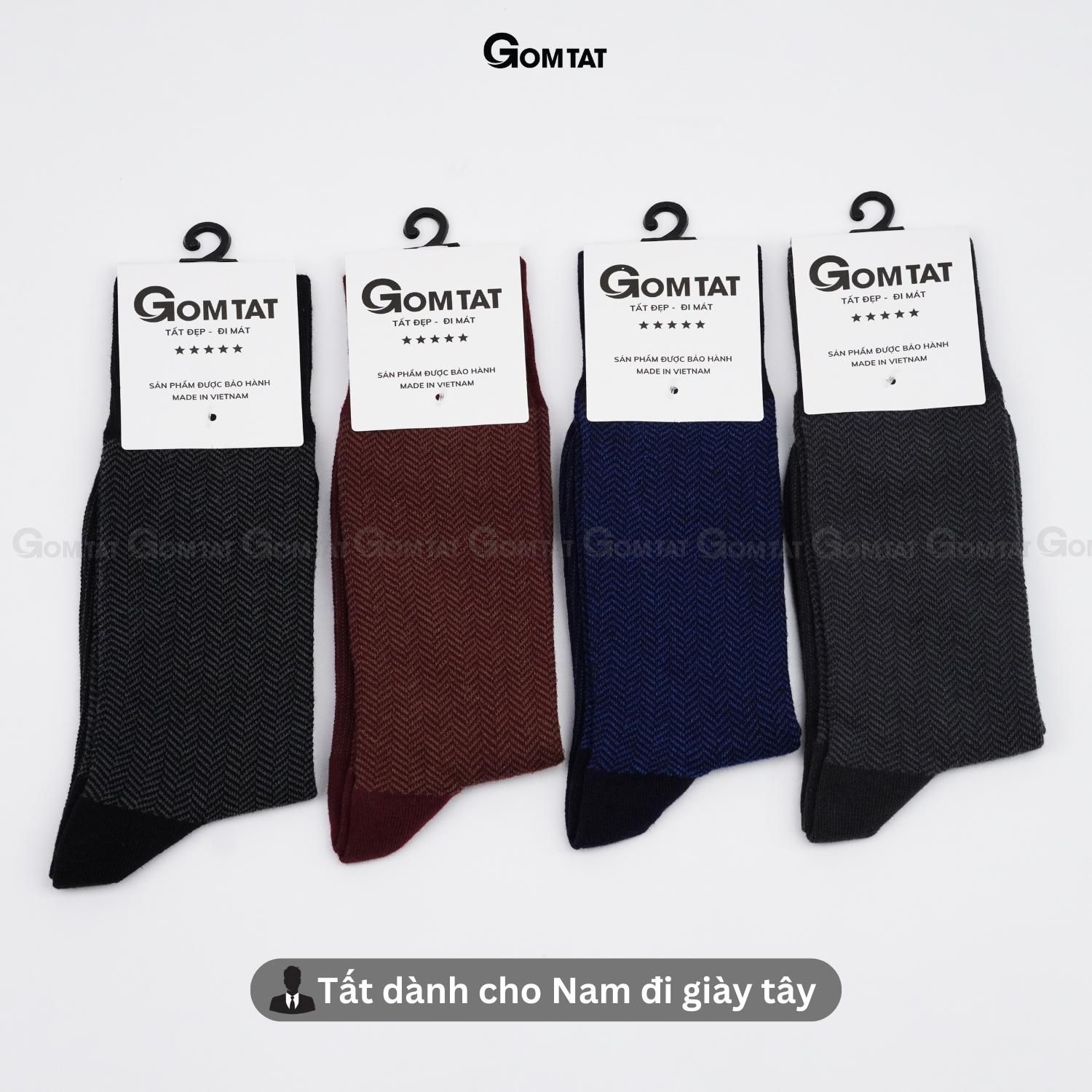 Tất đi giày tây nam cổ cao GOMTAT mẫu sọc xương cá, vớ nam công sở chất liệu cotton cao cấp, thoáng mát êm chân, tất nam công sở, vớ cao cổ nam Menswear - GOM-MIX14-1DOI