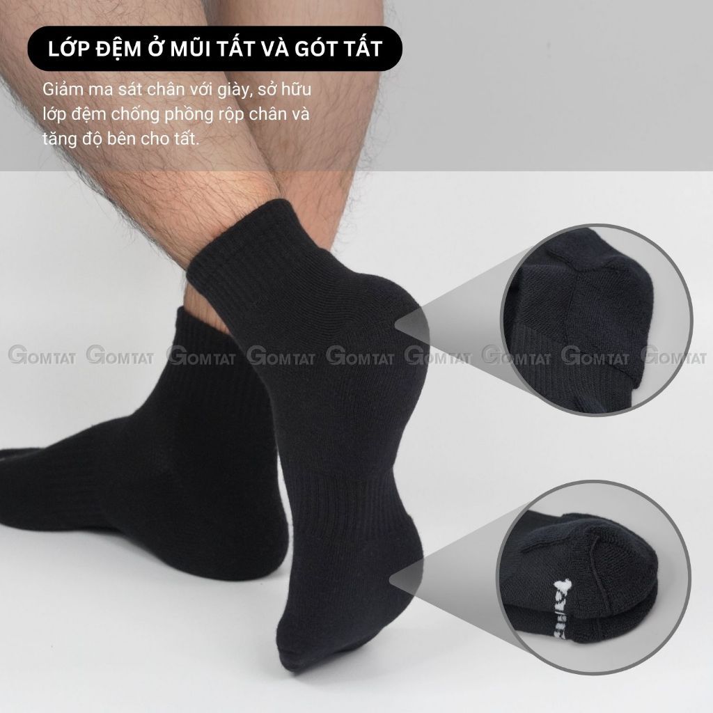 Combo 5 đôi vớ cổ ngắn nam nữ GOMTAT, chất liệu cotton hút ẩm khử mùi, có đệm xù êm chân - STA-5009-NGAN-CB5