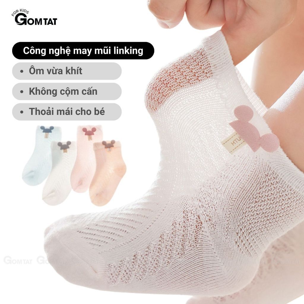 Combo 4 đôi tất trẻ em lưới thoáng khí GOMTAT chất liệu cotton mềm mại an toàn cho bé - YIQ-W018-CB4