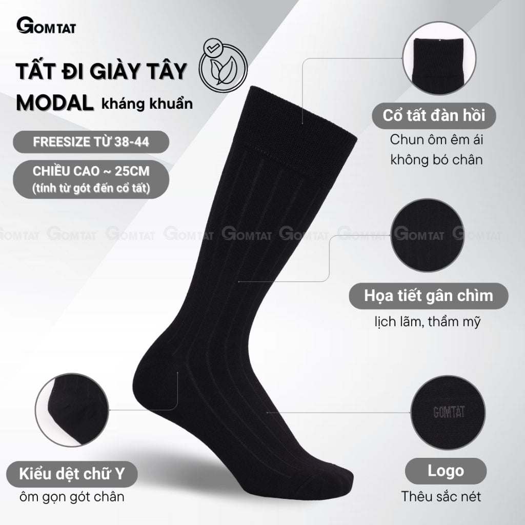 Hộp 5 đôi tất nam đi giày tây GOMTAT, chất liệu sợi Modal gỗ sồi cao cấp kháng khuẩn khử mùi - MODAL-STA-5012-CB5