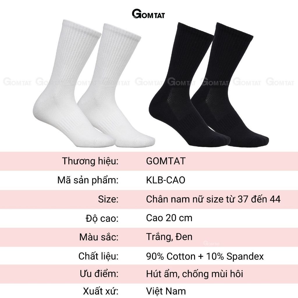 Combo 5 đôi tất vớ cổ cao nam nữ trơn màu GOMTAT chất liệu cotton cao cấp, có mặt lưới thoáng khí - GOM-KLB-TRONCAO-CB5