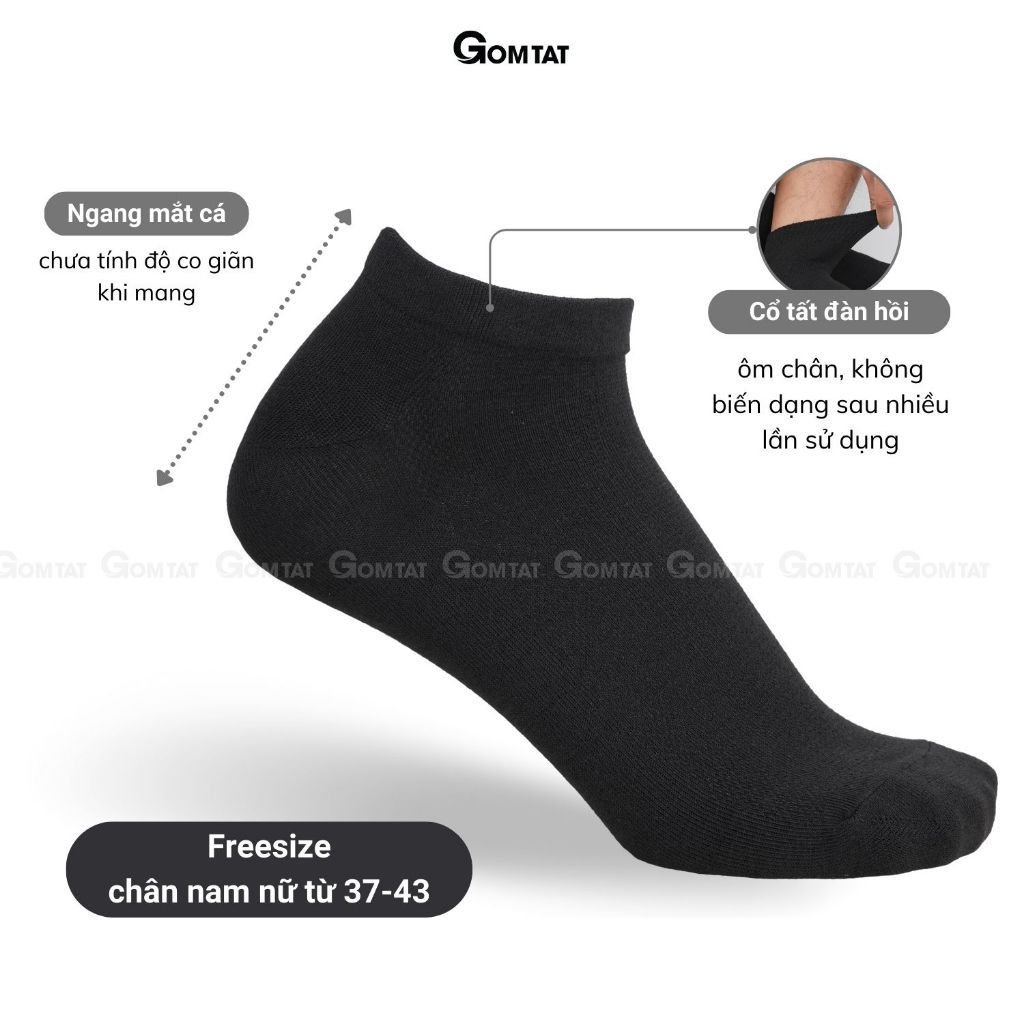 Combo 5 đôi tất nam nữ cổ ngắn GOMTAT basic, vớ cổ ngắn chất cotton dày dặn thoáng khí, không xù lông - LD-S01-TRON-CB5