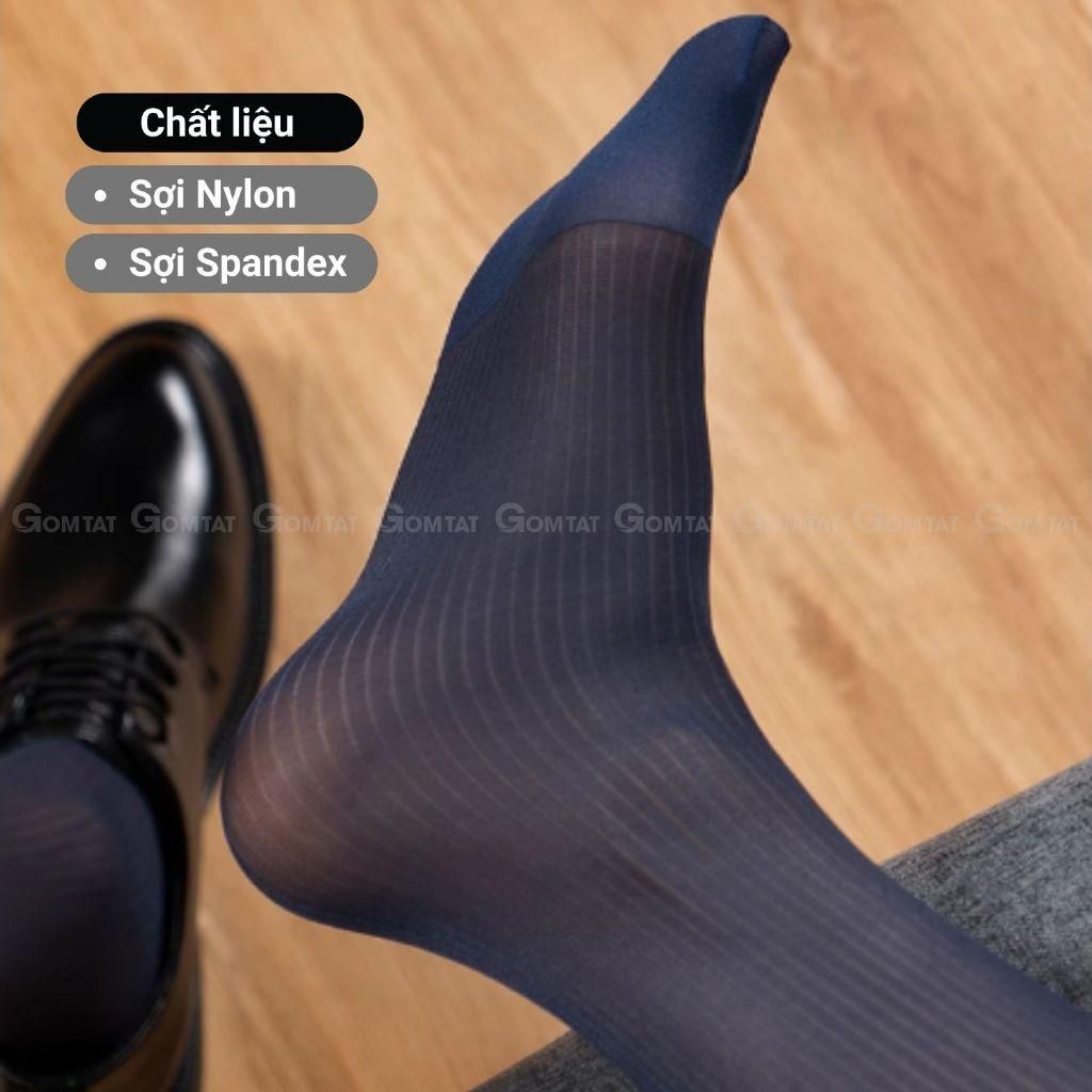 Hộp 5 đôi vớ công sở nam GOMTAT, tất nam đi giày tây chất liệu sợi nylon cao cấp, vớ cổ cao nam họa tiết sọc gân xuyên thấu, mềm mịn êm chân, Menswear - D16-A094-CB5