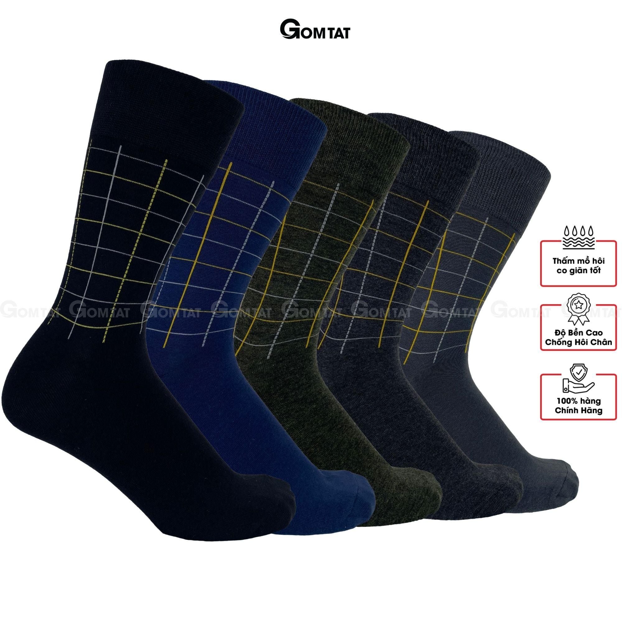 Tất nam Cổ Cao cao cấp họa tiết caro, vớ giày tây nam chất Thun cotton hút ẩm thoáng khí, tất đi giày tây, vớ nam công sở Menswear - GOM-TAYCARO-1DOI