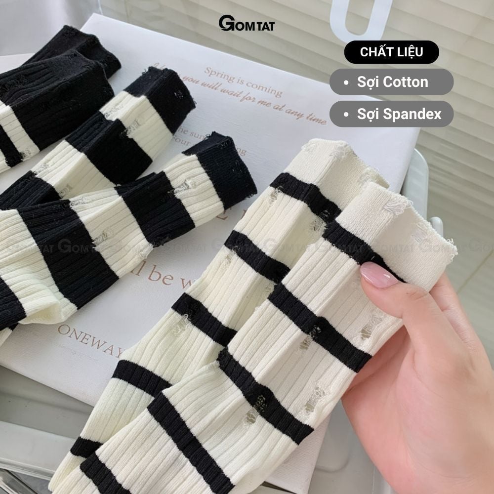 Combo 5 đôi tất nam nữ cao cổ kiểu rách GOMTAT phong cách Hàn Quốc, sợi cotton mềm mại, thoáng mát - CAOWASH-PO-3025-CB5
