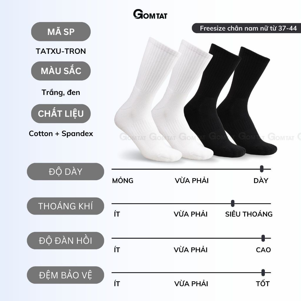 Hộp 5 đôi tất xù GOMTAT cổ cao trơn nam nữ có đệm xù dày chất liệu cotton êm chân - TATXU-TRON-CB5