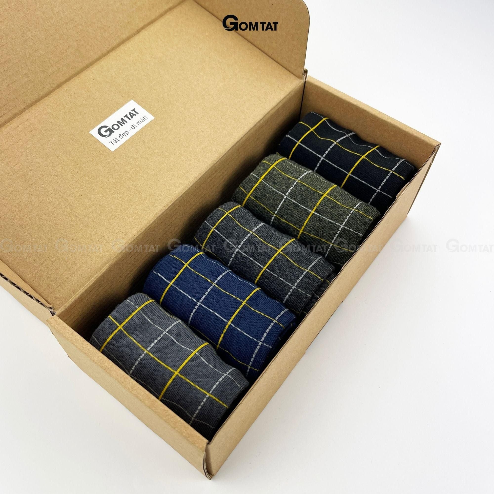 Tất nam Cổ Cao cao cấp họa tiết caro, vớ giày tây nam chất Thun cotton hút ẩm thoáng khí, tất đi giày tây, vớ nam công sở Menswear - GOM-TAYCARO-1DOI