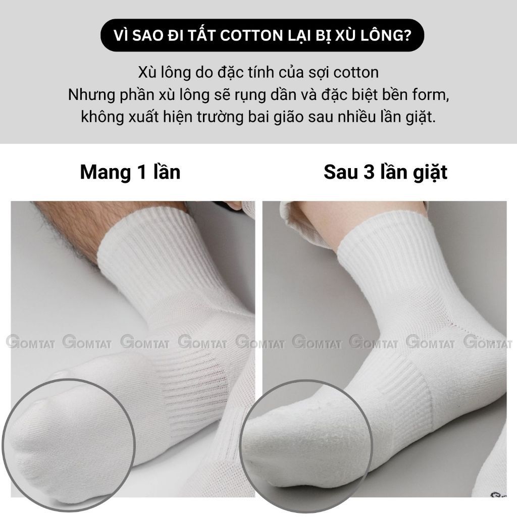 Combo 5 đôi tất nam nữ cổ cao GOMTAT, có đệm xù mềm mại êm chân, chất liệu cotton khử mùi - STA-5009-CAO-CB5