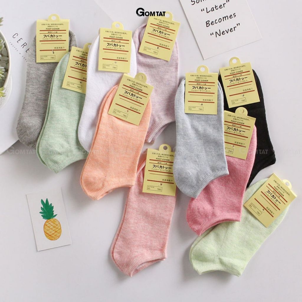 Set 10 Đôi Tất Nữ Cổ Ngắn GOMTAT Nhiều Màu, Vớ Nữ Cổ Thấp Cotton Cao Cấp Co Giãn Êm Chân  -CB024