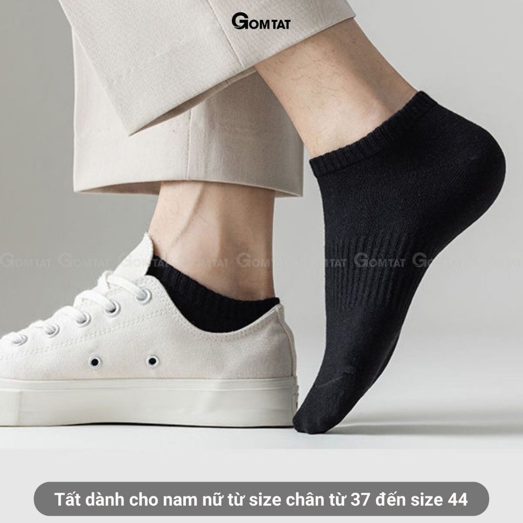 Combo 10 đôi tất cổ thấp nam nữ trơn GOMTAT, chất liệu cotton êm chân, hút ẩm thoáng khí khử mùi - GOM-KLB-TRONNGAN-CB10