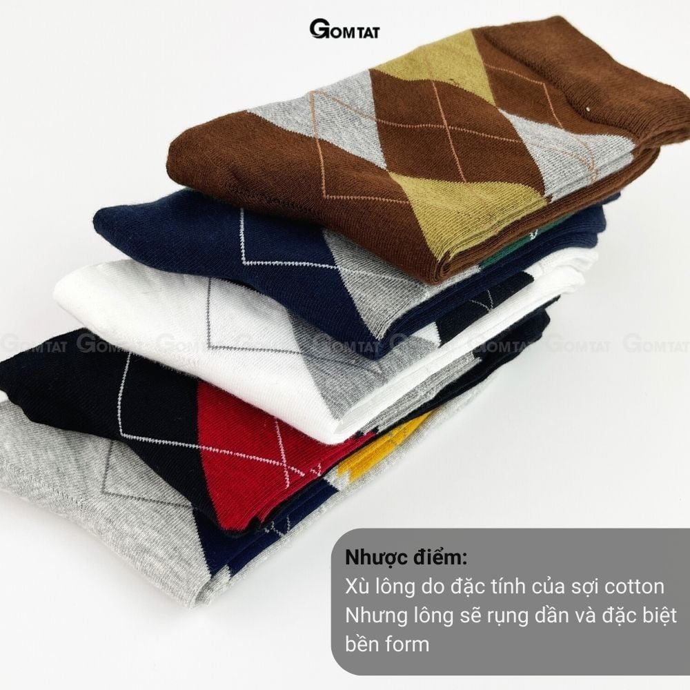 Hộp 5 đôi tất nam cao cổ đi giày tây GOMTAT hoạ tiết quả trám sợi cotton cao cấp - GOM-QUATRAM-CB5