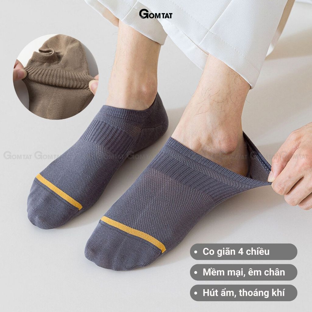 Combo 7 đôi tất ngắn nam chống tuột gót GOMTAT, vớ nam đi giày lười chất liệu cotton hút ẩm, mềm mại - D16-A080-CB7