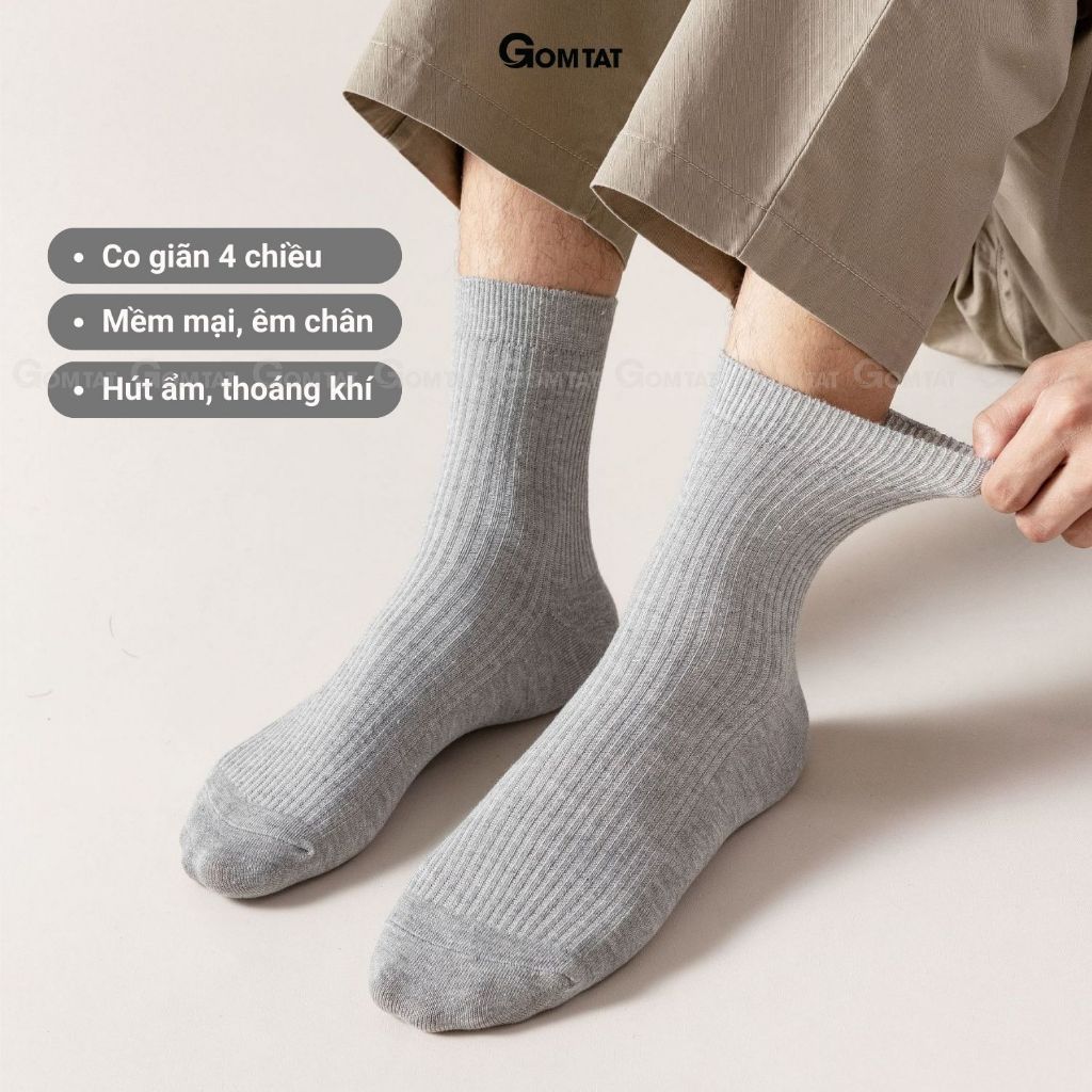 Set 5 đôi tất vớ nam cổ cao GOMTAT, hoạ tiết gân chìm, chất liệu cotton dày dặn thoáng khí - CAOTRON-FIVE-2001-CB5