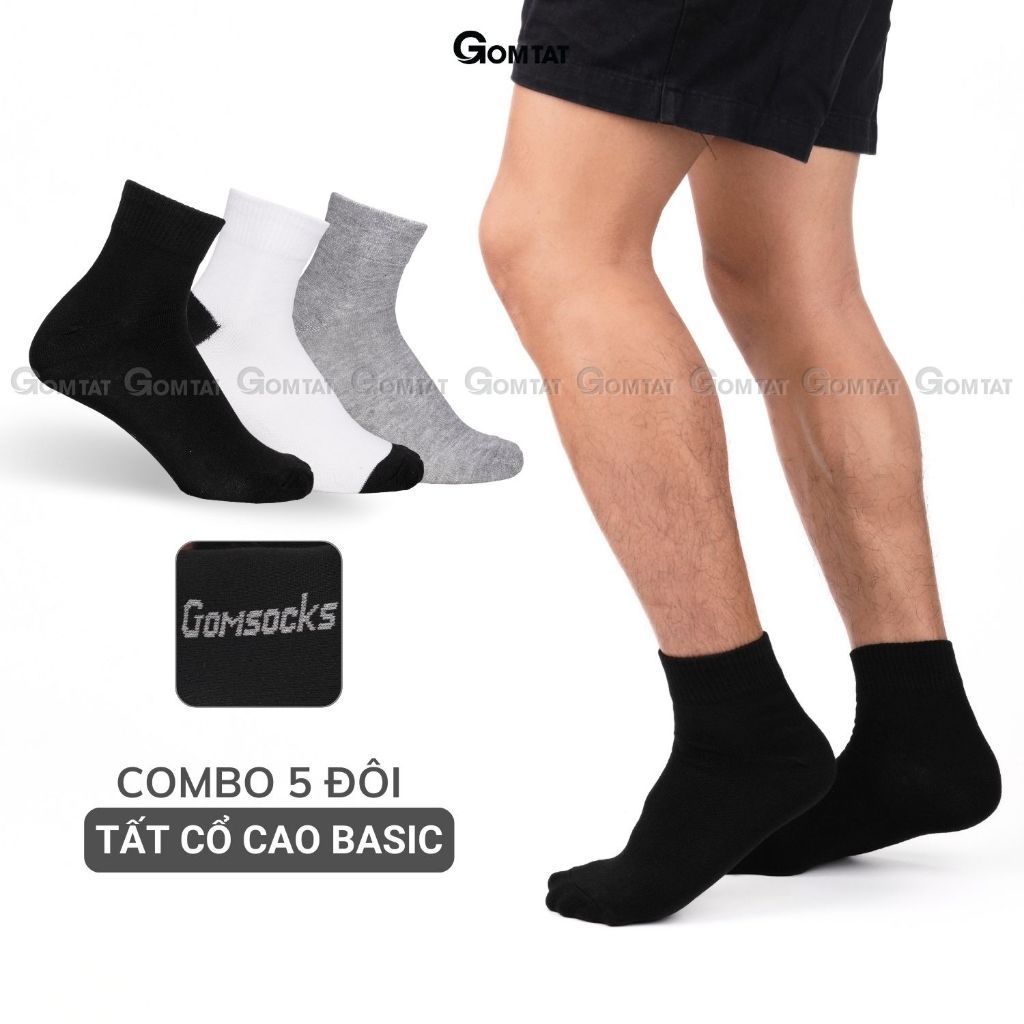 Combo 5 đôi tất nam nữ cổ cao GOMTAT basic, vớ trơn cổ cao mềm mịn, hút ẩm thoáng khí, khử mùi chân - GOMSOCKS-CAO-5DOI