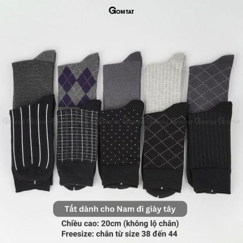  Hộp 10 đôi tất nam giày tây công sở GOMTAT màu đen và xám, chất liệu cotton thoáng mát, khử mùi - GOM-MIX19-CB10 