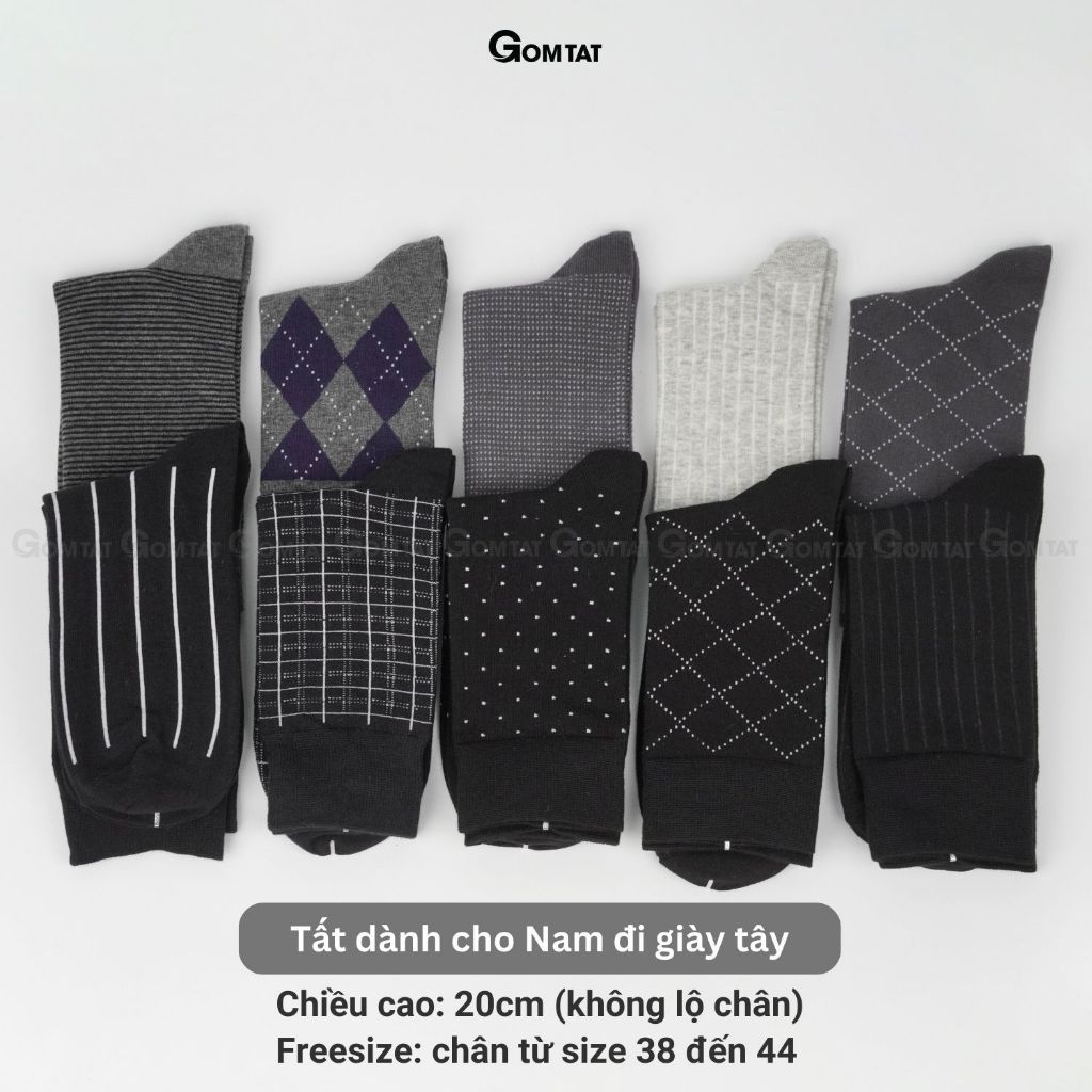 Hộp 10 đôi tất nam giày tây công sở GOMTAT màu đen và xám, chất liệu cotton thoáng mát, khử mùi - GOM-MIX19-CB10