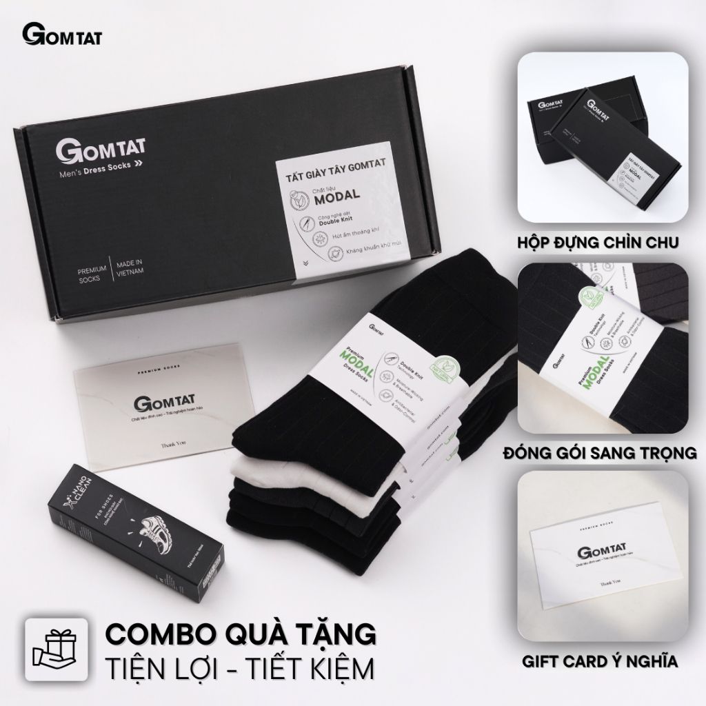 Hộp 5 đôi tất nam đi giày tây GOMTAT, chất liệu sợi Modal gỗ sồi cao cấp kháng khuẩn khử mùi - MODAL-STA-5012-CB5