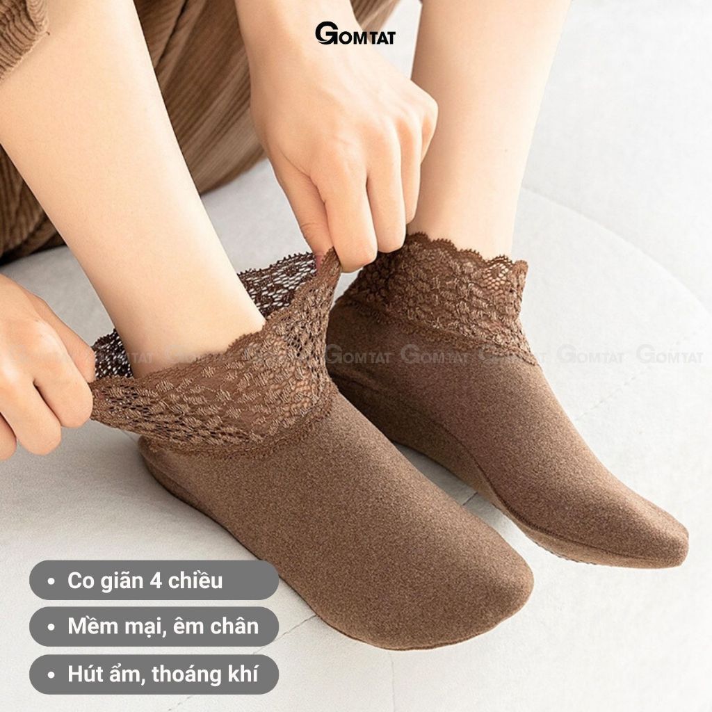 Set 8 đôi tất cổ thấp nữ cao cấp có đệm chống trượt GOMTAT, vớ cổ ren nữ cổ ngắn chất liệu cotton mềm mịn - D16-A065