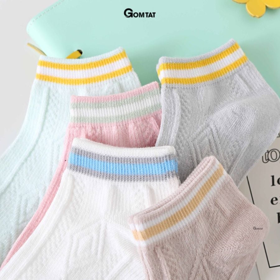 Set 5 đôi vớ cổ thấp nữ GOMTAT họa tiết vân nổi, chất liệu cotton hút ẩm thoáng khí khử mùi hôi -CB091