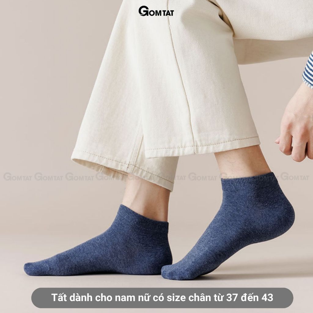 Set 10 đôi tất vớ nam nữ cổ ngắn nhiều màu GOMTAT, chất liệu cotton mềm mại thoáng mát - CB023-10DOI