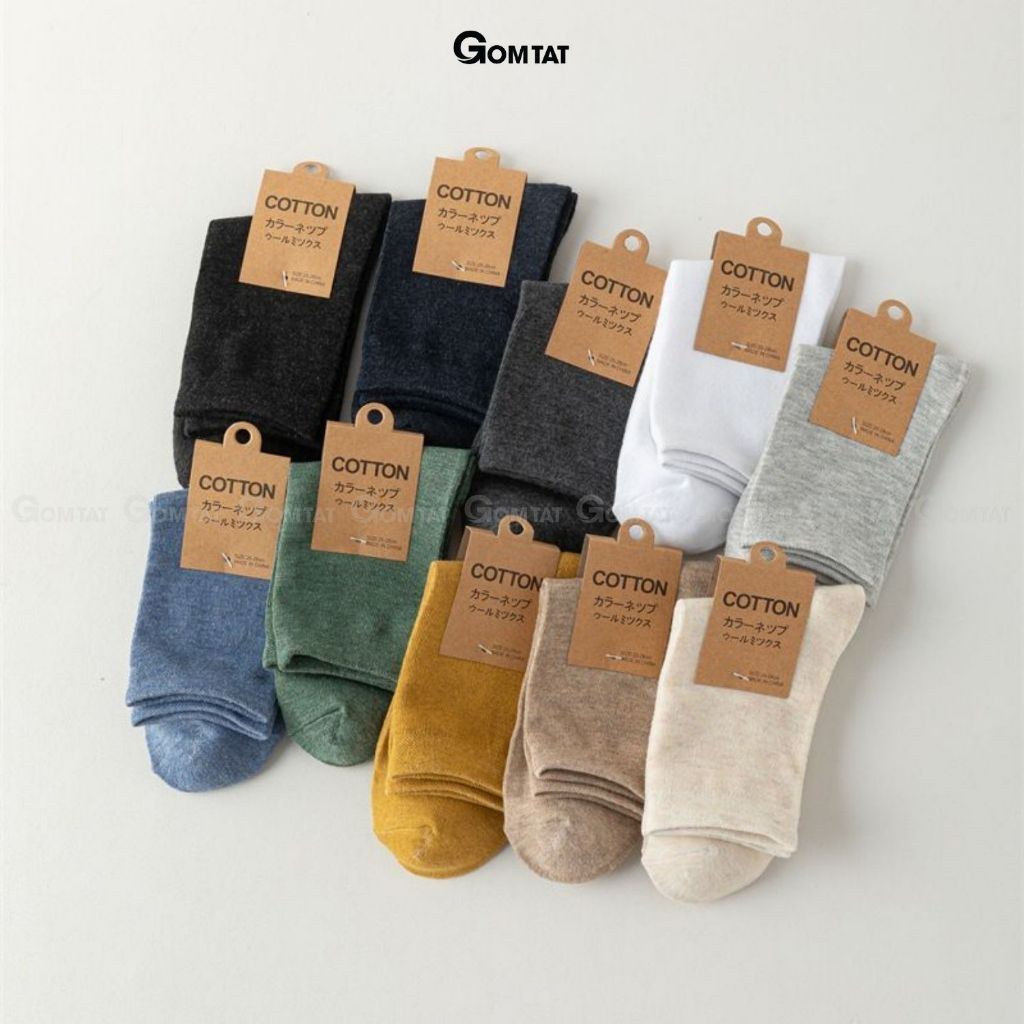 Set 10 đôi tất vớ cổ cao nam nữ trơn màu GOMTAT mềm mại,  hút ẩm thoáng khí -TCC-KOL-1303-CB10