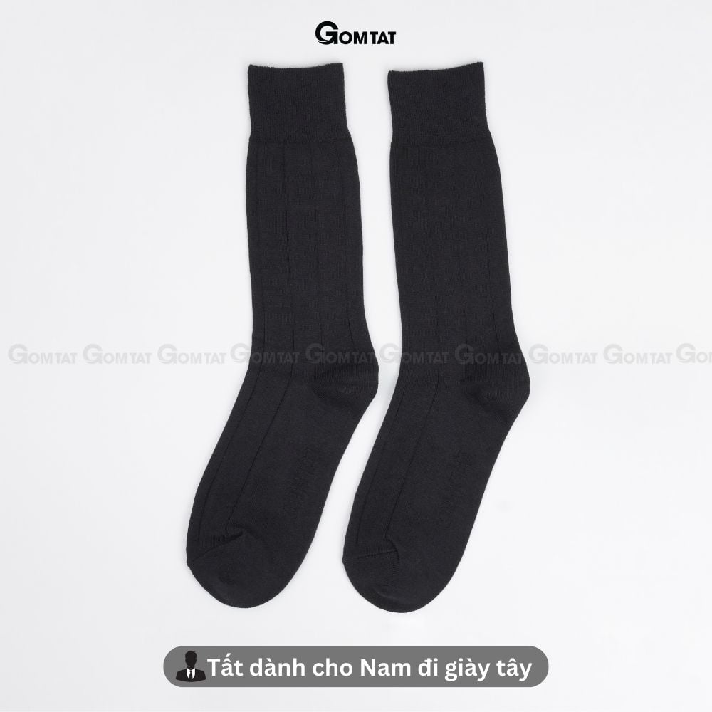 Hộp 4 đôi tất đen nam cao cổ GOMTAT mẫu gân chìm, vớ nam công sở cổ cao chất liệu cotton cao cấp - GOM-MIX09-DEN-CB4