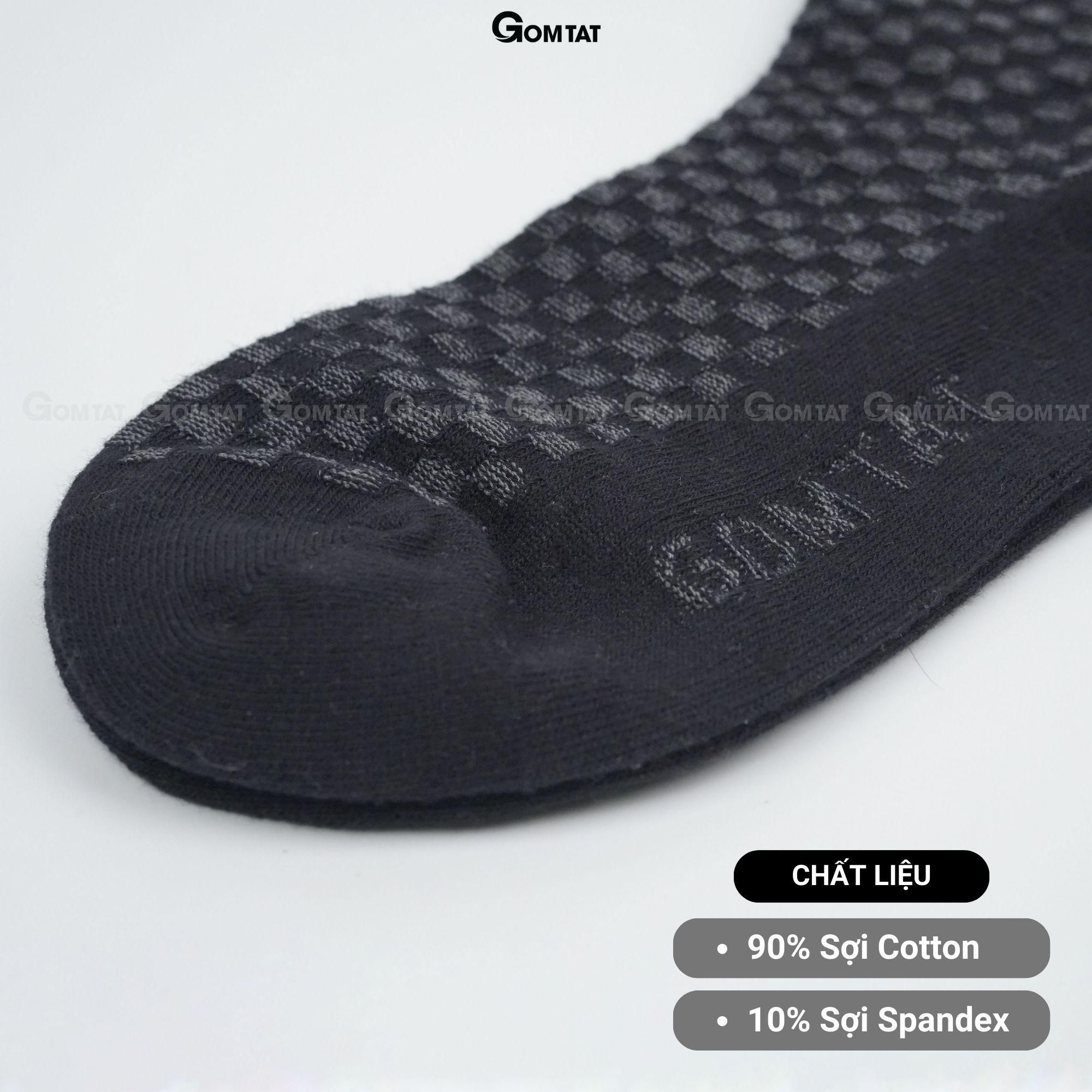 Tất đi giày tây nam GOMTAT màu đen sọc caro xám, vớ nam cổ cao 27cm chất liệu cotton cao cấp thoáng mát êm chân, tất nam cao cổ, vớ nam công sở Menswear - GOM-TAY12-DENCAROXAM