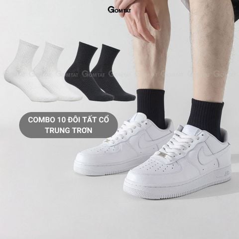  Combo 10 đôi tất vớ nam nữ cổ trung trơn màu GOMTAT chất liệu cotton cao cấp, thiết kế thoáng khí -GOM-KLB-TRONLUNG-CB10 